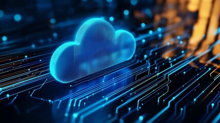 Aufkleber - a vibrant digital representation of a cloud symbol surrounded by circuitry