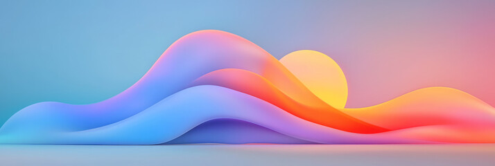 Poster - Ethereal scene where billowing holographic fabric drifts gracefully, centered on a soft, glowing