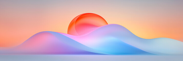 Poster - Surreal abstract scene featuring a pulsating circular shape emerging from a cascade of luminous