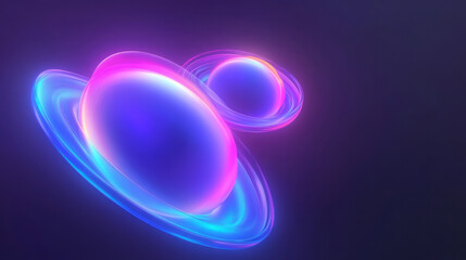 Poster - A captivating abstract digital scene of floating neon rings in vibrant pink, purple, and blue