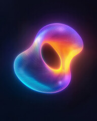 Poster - A vibrant abstract illustration of glowing purple neon lines swirling fluidly into an intricate