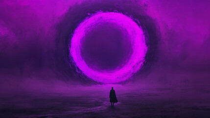 Poster - A poetic digital painting capturing glowing purple spirals gracefully dancing through a dark,