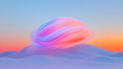 Poster - A visionary digital scene showcasing a gently glowing holographic brain, intricately detailed yet