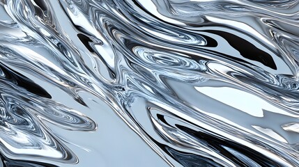 Poster - Shimmering Silver Abstract Texture with Flowing Metallic Waves