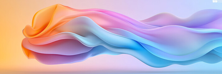 Poster - A surreal digital illustration of holographic flowing fabric gracefully suspended mid-air, gently