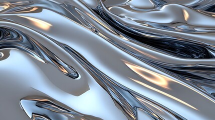 Poster - shiny metallic liquid surface with fluid waves and reflections