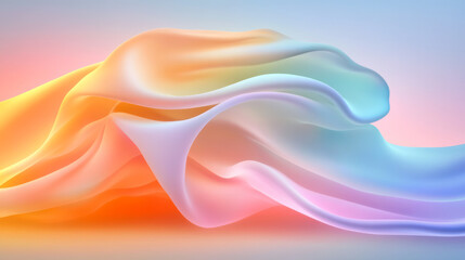 Poster - A conceptual digital design featuring ethereal holographic fabric floating in mid-air, bathed in