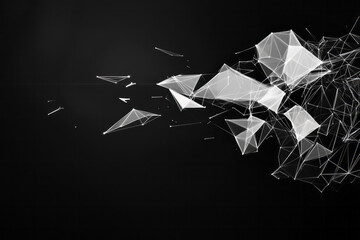 Poster - A dynamic abstract digital artwork highlighting a futuristic grayscale wireframe model with sharp
