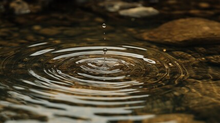 Poster - A single drop of water creating ripples in a still pool