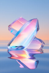 Aufkleber - A poetic digital illustration capturing smooth, glasslike polygon shapes in luminous pastel tones,