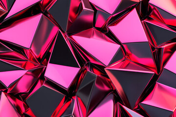 Poster - A contemporary abstract digital design featuring metallic faceted polygons in vibrant pink and