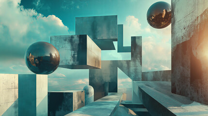 Poster - A surreal dreamscape with distorted perspectives