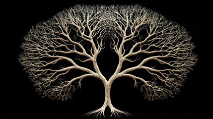 Poster - Symmetrical tree image with many intricate branches on black background