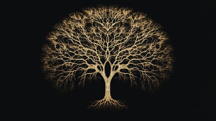 Poster - Golden illuminated tree with intricate branches against black background
