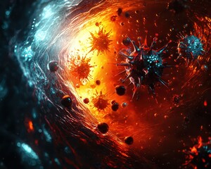 Poster - Abstract Depiction of Microscopic Organisms in A Vibrant Environment