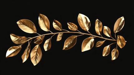Poster - A gold painted branch with leaves displayed against a dark background