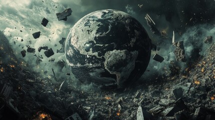 Poster - Shattered earth global chaos and symbolizes conflict, planet. Full HD, 32k Resolution 