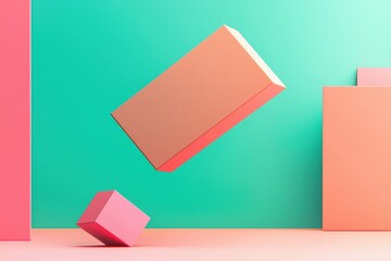 Poster - Abstract Geometric Shapes Floating in Colorful Minimalist Space