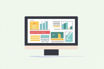 Fototapete - Stylized flat design illustration of an online grocery order summary displayed on a modern digital screen
