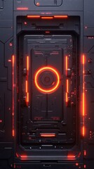 Aufkleber - Futuristic Black Wall with Red Glow and Circular Center Design