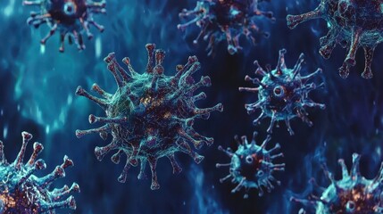Poster - Colorful Microscopic View of Viruses in Abstract Digital Environment