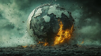 Poster - Shattered earth global chaos and symbolizes conflict, planet. Full HD, 32k Resolution 