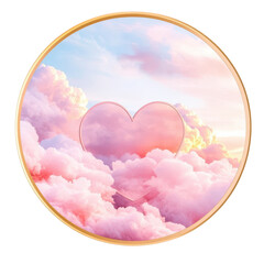 Wall Mural - cloudscape of love: a dreamy composition of fluffy pink and white clouds, a heart-shaped cutout, fra