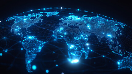 Poster - Polygonal map. Digital globe map, blue polygons earth maps and world internet connection 3d grid. Global earth map, geography mapping futuristic atlas vector concept illustration