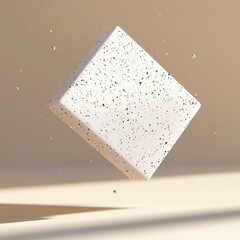 Poster - Abstract White Block with Speckles Floating in Minimalist Background