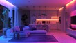 © Tcukimay - Modern open-plan living area with vibrant, ambient lighting