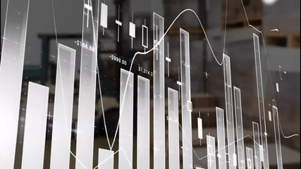 Poster - Analyzing financial data, bar and line graphs showing industrial machinery trends
