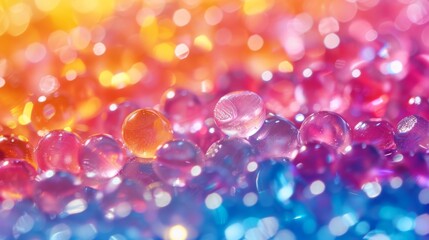 Aufkleber - A collection of translucent orbs in various colors reflects light beautifully, showcasing a rainbow effect during an artistic endeavor in a warm environment.