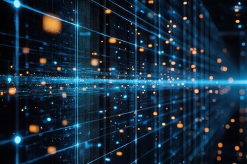 Poster - Abstract Blue Light Digital Grid with Particles for Technology Use