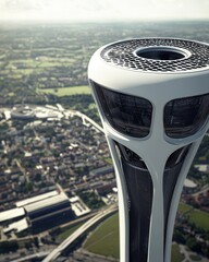 Poster - Modern Architectural Tower with Unique Design Overlooking Cityscape