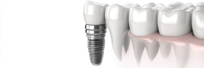 Aufkleber - Detailed close-up of a dental implant procedure using a realistic jaw model with clean lighting and soft shadows