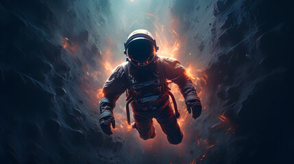 Wall Mural - A man in a spacesuit is floating in space