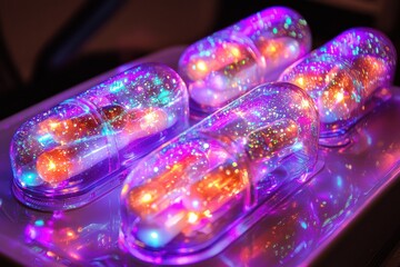 Poster - Colorful Glitter Capsules with Vibrant Sparkles and Light Effects