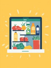Fototapete - Stylized flat design illustration of an online grocery order summary displayed on a digital screen with a modern aesthetic