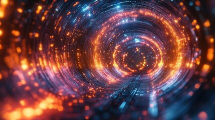 Leinwandbilder - Experience the mesmerizing depths of an abstract glowing tunnel, filled with radiant colors and intricate details emerging from a surreal digital realm