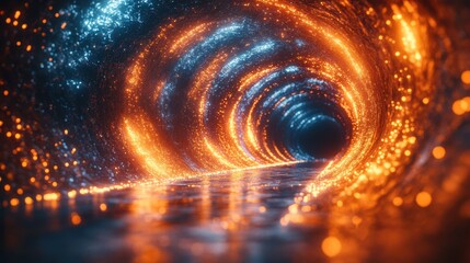 Fototapete - Experience a mesmerizing journey through a radiant, abstract tunnel filled with shimmering light and intricate details in a futuristic landscape