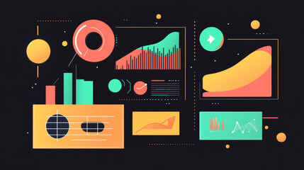 Poster - abstract data charts. statistic graphs, finance line chart and marketing histogram graph infographic