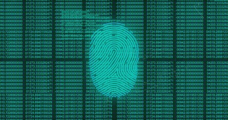 Poster - Fingerprint overlaying digital code, symbolizing cybersecurity and data protection animation