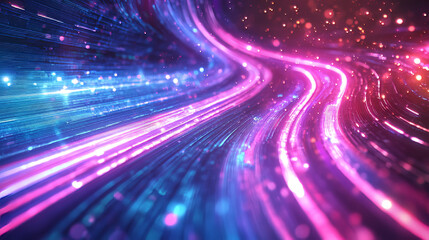 Poster - futuristic neon glitch background. glitched nightlife tech lines, street light motion and technology