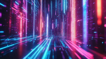 Poster - futuristic neon glitch background. glitched nightlife tech lines, street light motion and technology