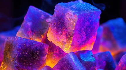 Poster - Colorful Ice Cubes with Vibrant Light in a Creative Setup