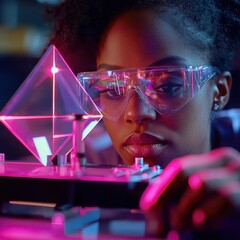 Poster - young woman engaging with innovative science experiment in laboratory