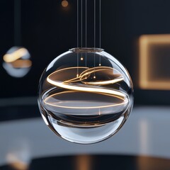Poster - Elegant Glass Sphere with Light Cables in Modern Artistic Setting