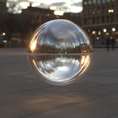 Poster - Reflective Sphere in Urban Setting at Dusk with Shadows and Light