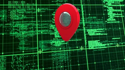 Aufkleber - Animation of red location pin over digital grid with green coding in background