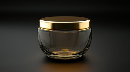 Poster - Elegant Glass Jar with Golden Lid Against Dark Background